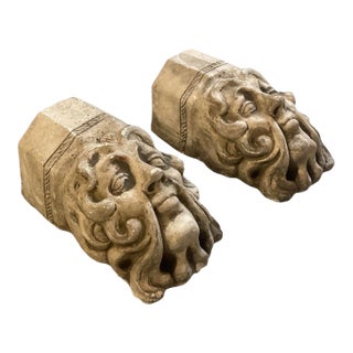 A Pair of Vintage Gothic Revival Cast Stone Grotesque Mascaron Wall Plaques For Sale