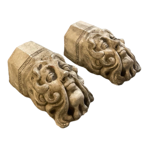 A Pair of Vintage Gothic Revival Cast Stone Grotesque Mascaron Wall Plaques