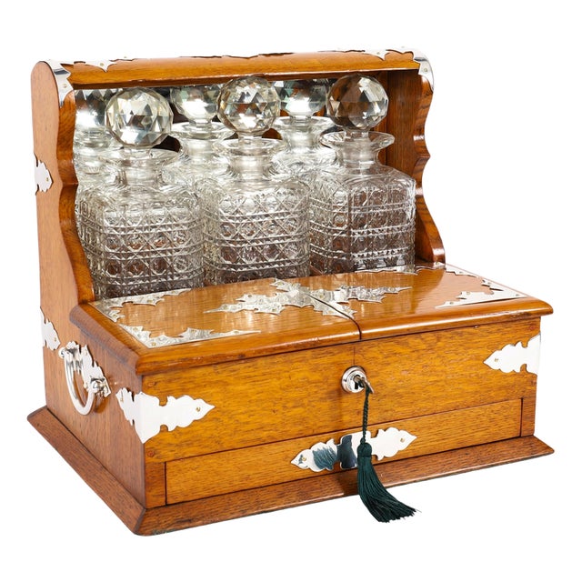 Antique Blonde Oak Tantalus Dry Bar, 1800s, Set of 8 For Sale