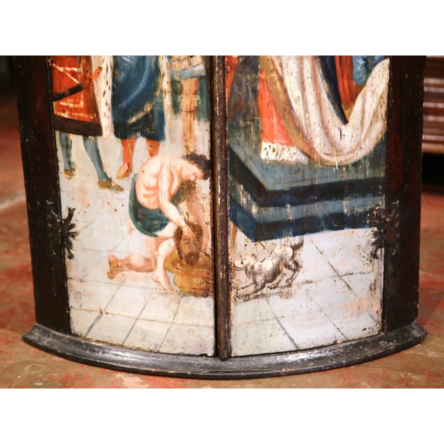 18th Century Italian Painted Corner Cabinet With Biblical Court Scene For Sale - Image 4 of 10