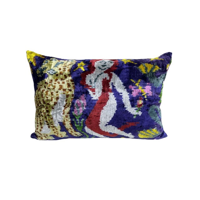 Velvet Silk Lumbar Cushion Cover with Jungle Design, 2000s For Sale - Image 11 of 11