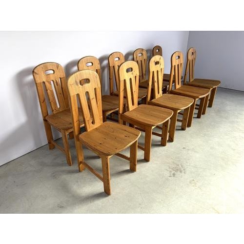 Pine Wood Dining Chairs from Effezeta, Italy, 1970s, Set of 10 For Sale - Image 9 of 10