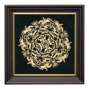 Horse and Hound in the Round Scherenschnitte Paper Cutting in Black Frame With Gold Trim