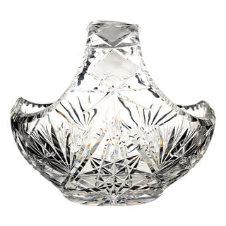 Bohemian Queen's Lace 24% Lead Crystal Bride's Basket, Czech Republic, 9.25" For Sale