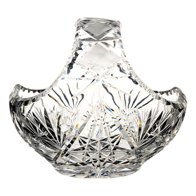 Bohemian Queen's Lace 24% Lead Crystal Bride's Basket, Czech Republic, 9.25" For Sale