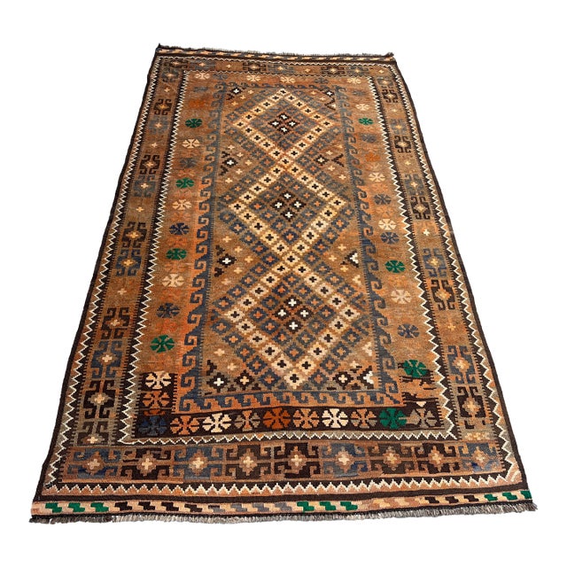 Antique Afghan Hand-Woven Ghelmori Kilim Rug | Flatweave Wool Tribal Geometric Rug For Sale