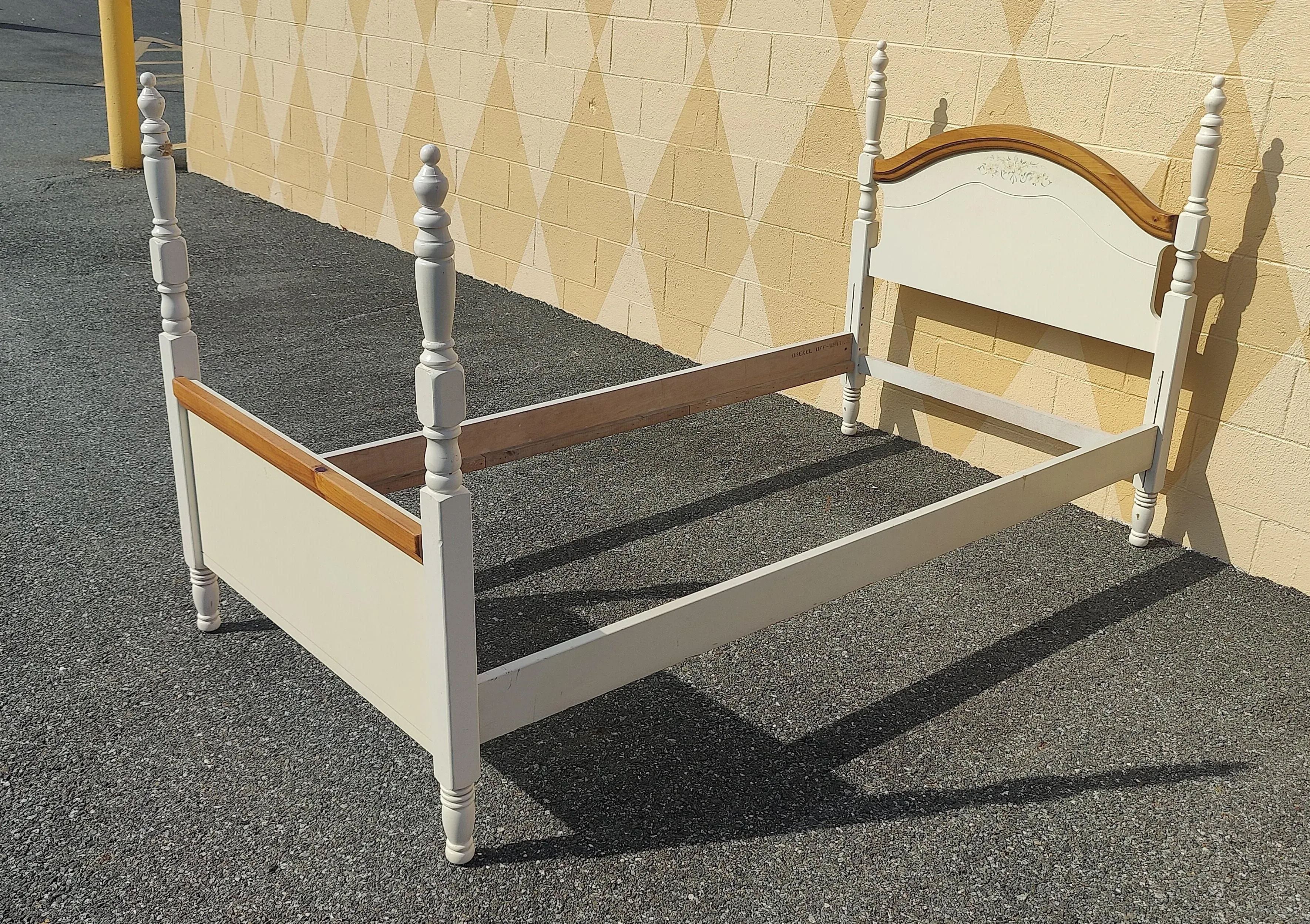 1950s Vintage Drexel Off White French Provincial Twin XL Bed