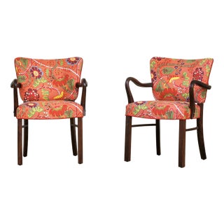 Danish Oak Armchairs with Printed Upholstery from Josef Frank, 1940s, Set of 2 For Sale