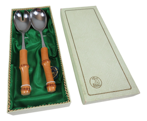 Mid-Century German Bamboo and Stainless Steel Salad Serving Set from Solingen, 1960s