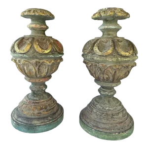 Early 19th Century Italian Carved Wood Candlesticks- a Pair