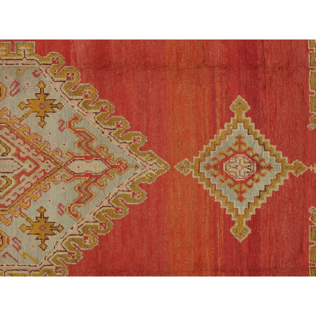 Antique Turkish Oushak Rug, Handmade Wool Oriental Rug in Coral and Lt Blue For Sale - Image 9 of 17