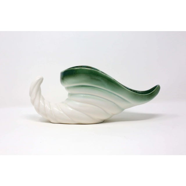 Mid-Century Modern Vintage Green and White Cornucopia or Horn-Shaped Vase For Sale - Image 3 of 8