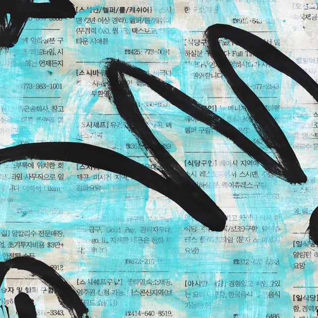 2020s Moon Bunny - Original Graphic Pop Art Acrylic Painting on Korean Newspaper For Sale - Image 5 of 6