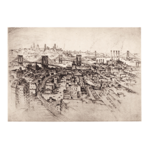 "Four Bridges" (Brooklyn, Manhattan, Williamsburg, 59th Street Bridges) 1939 Etching by Anton Schutz