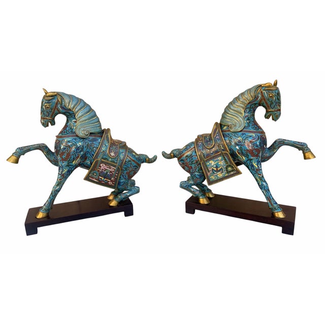 Vintage Chinese Cloisonné War Horse Sculptures - Pair For Sale - Image 9 of 10