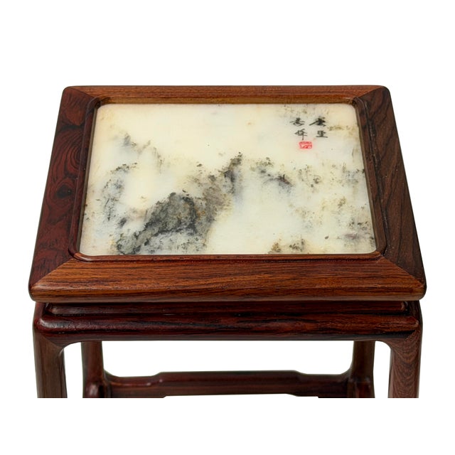 1990s Square Dream Stone Inlaid Rosewood Slender Legs Display Stand For Sale - Image 5 of 7