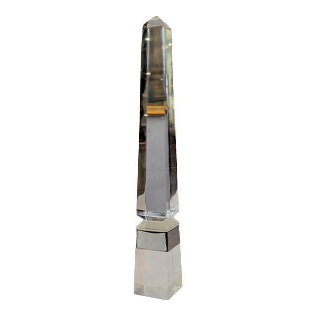 Minimalist Lucite and Chrome Obelisk | 1970s Acrylic Sculpture For Sale