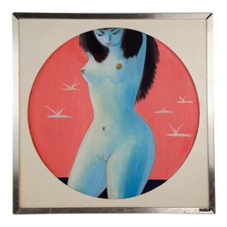 1960s Vintage Female Nude Acrylic on Board Painting For Sale