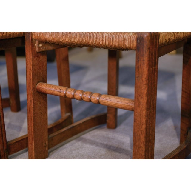 Oak and Rush Chairs in the style of Charles Dudouyt, 1950s, Set of 5 For Sale - Image 10 of 18