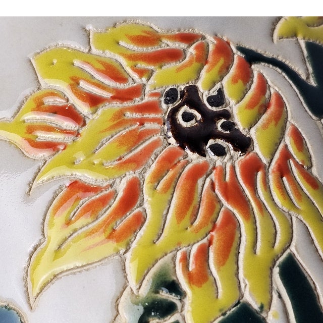 1990s Vintage MCM Signed Studio Art Pottery Sunflower Handmade Ceramic Vase For Sale - Image 5 of 6