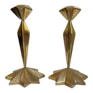 1940s Hollywood Regency Brass Starburst Candle Holders a Pair For Sale