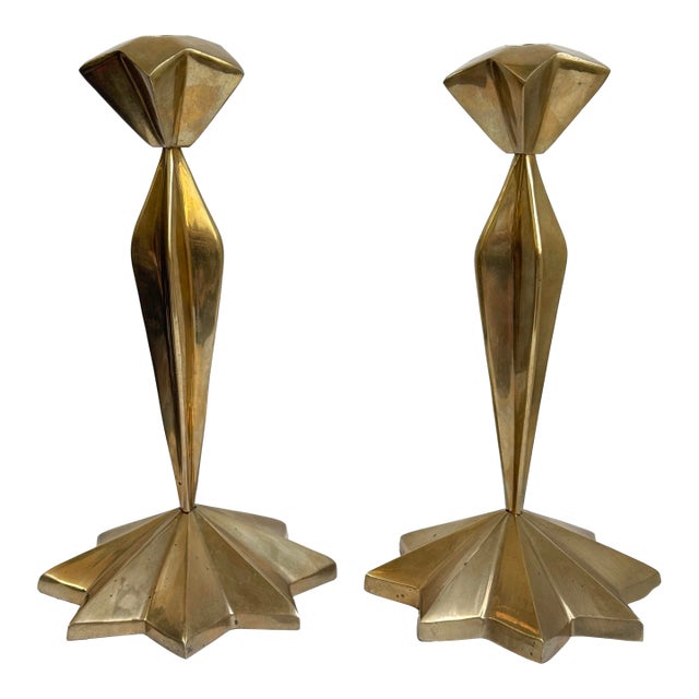 1940s Hollywood Regency Brass Starburst Candle Holders a Pair For Sale