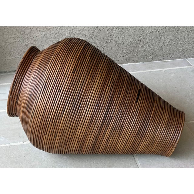 Late 20th-Century Gabriella Crespi-Style Pencil Reed Rattan Pithos-Shape Floor Vase For Sale - Image 12 of 18