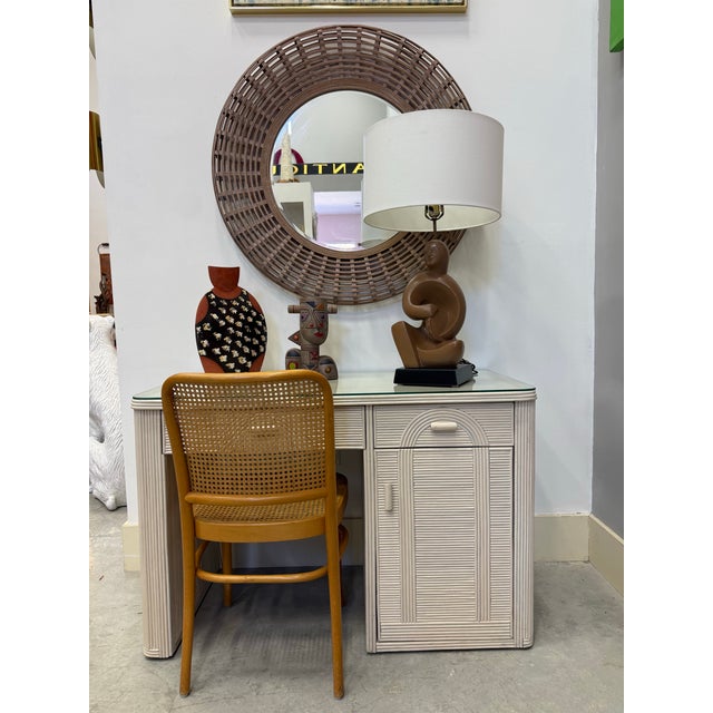 Vintage Coastal Gabriella Crespi - Style Pencil Reed Rattan Writing Desk For Sale - Image 9 of 9