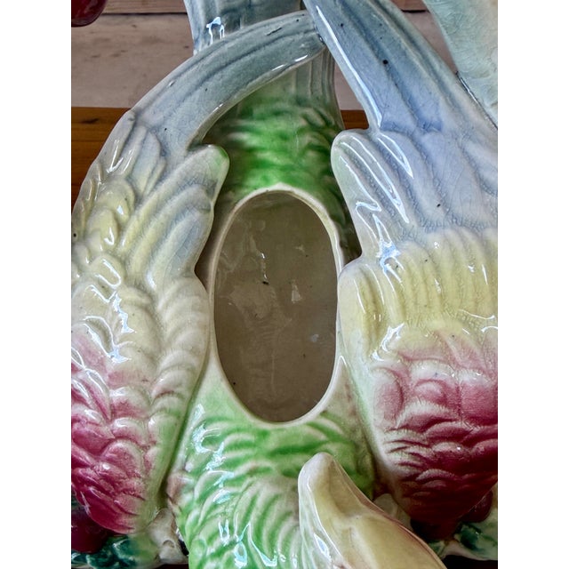Ornamental & Decorative Materials Vintage Japanese Majolica Style Parrot Vase For Sale - Image 7 of 11