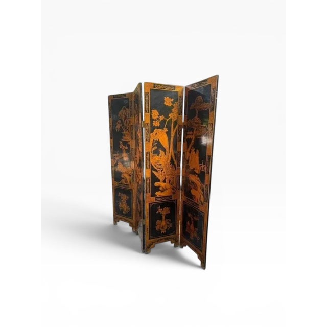 Vintage Chinese Chinoiserie 4-Panel Room Divider / Screen For Sale - Image 4 of 18