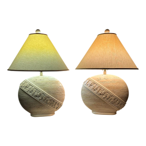 1970’s Mid Century Modern Pair of Tessellated Marble Table Lamps by Pacific Coast Lighting Co.