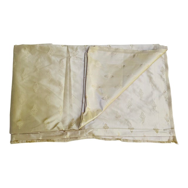 Antique French Silk Damask Yardage, Reversible, Champagne Medallion Jacquard, 54" X 100" For Sale