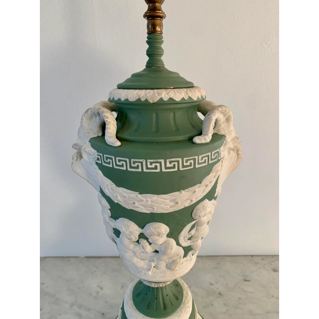 Green Antique Wedgwood Jasperware Ram's Head Table Lamp For Sale - Image 8 of 13