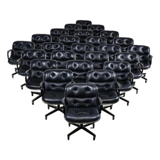 MCM to Modern Set of 20 Executive Armchairs by Charles Pollock for Knoll Black Leather & 4 Prong Swivel Base For Sale
