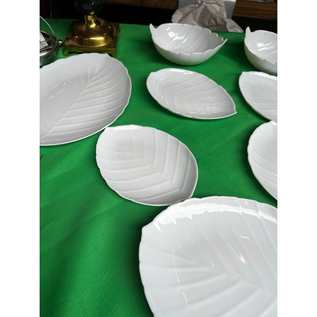 White 1970s Collection of Milk Glass Leaf Design Serving Dishes- Set of 14 For Sale - Image 8 of 12