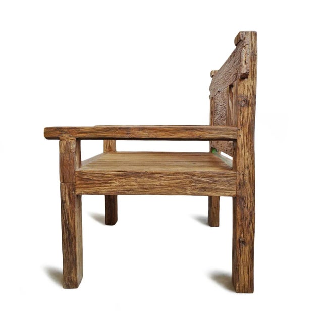 Outdoor Rustic Railway Wood Arm Chair For Sale In Los Angeles - Image 6 of 8