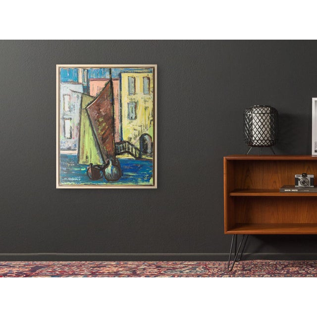 Mid-Century Modern Lagoon, Acrylic on Canvas, Framed For Sale - Image 3 of 11