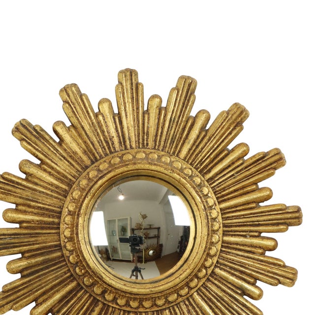 Small Sunburst Mirror in Gold, 1960s For Sale - Image 13 of 15