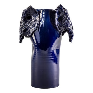 Sculptural Vase in Blue Glazed Ceramic by Giacinto Cerone, Italy, 1993 For Sale
