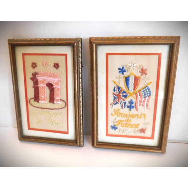Cream Souvenir De France Silk Embroidered Framed Postcard, Ww1 For Sale - Image 8 of 9