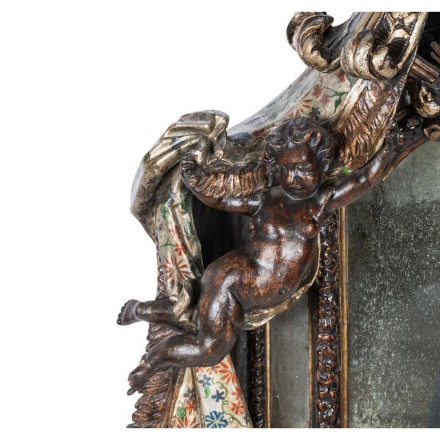 Late 18th Century Italian Venetian Hand Carved Wood Mirror W/ Putti & Drapery For Sale - Image 9 of 11