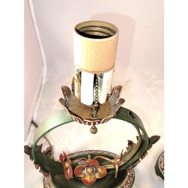Green Very Rare Pair of 1920s Moe Bridges Art Nouveau Floral Design Boudoir Lamps For Sale - Image 8 of 12