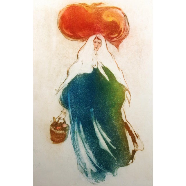 Impressionist William Papas "Bedouin Woman" Signed & Numbered Artwork Etching 1980s For Sale - Image 3 of 6