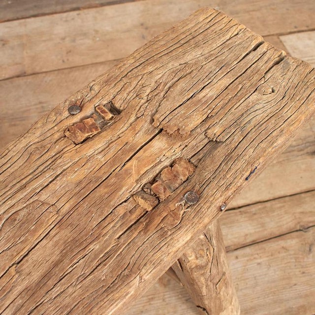 Antique Reclaimed Rustic Wooden Hallway Pig Bench For Sale - Image 4 of 6