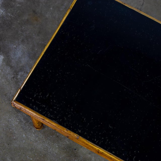Black Early 20th Century Art Deco Coastal Style Coffee Table Rattan Frame and Black Laminate Top by Sons-Cunningham For Sale - Image 8 of 18