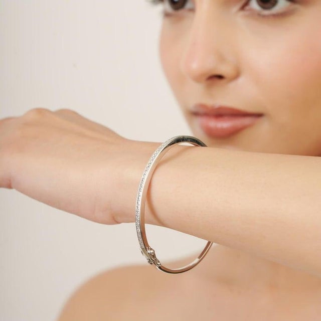 Not Yet Made - Made To Order Modern Tennis Style Cuff in Sterling Silver 3.53 CTW Cubic Zirconia Bangle For Sale - Image 5 of 10