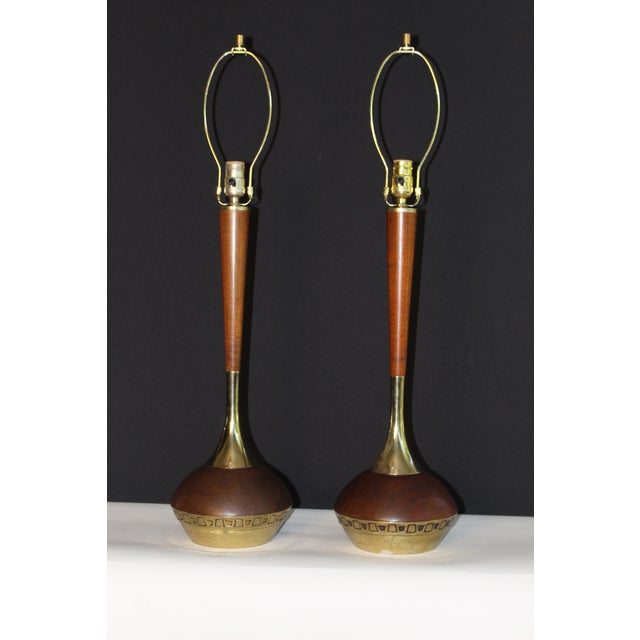 Mid 20th Century Pair of Mid 20th Century Laurel Walnut and Embossed Brass. For Sale - Image 5 of 12