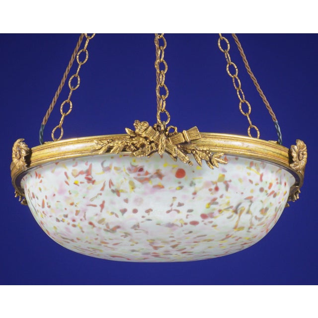 Rococo Antique French Glass & Gilt Bronze Tutti Frutti Ceiling Light, 1920s For Sale - Image 3 of 8
