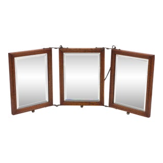 Vintage Oak Triple Wall Mount Vanity Mirror For Sale