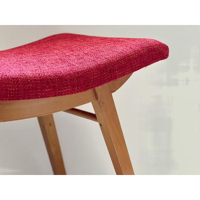 Wood Mid-Century Red Fabric Footstool, 1970s For Sale - Image 7 of 15